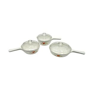 3 piece Corning Ware "Wildflower" Set Of Dishes With Lids 1 Pint 1.5 Pint & 6.5"